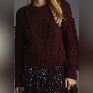 Anthropologie maroon chunky cable knit sweater XS